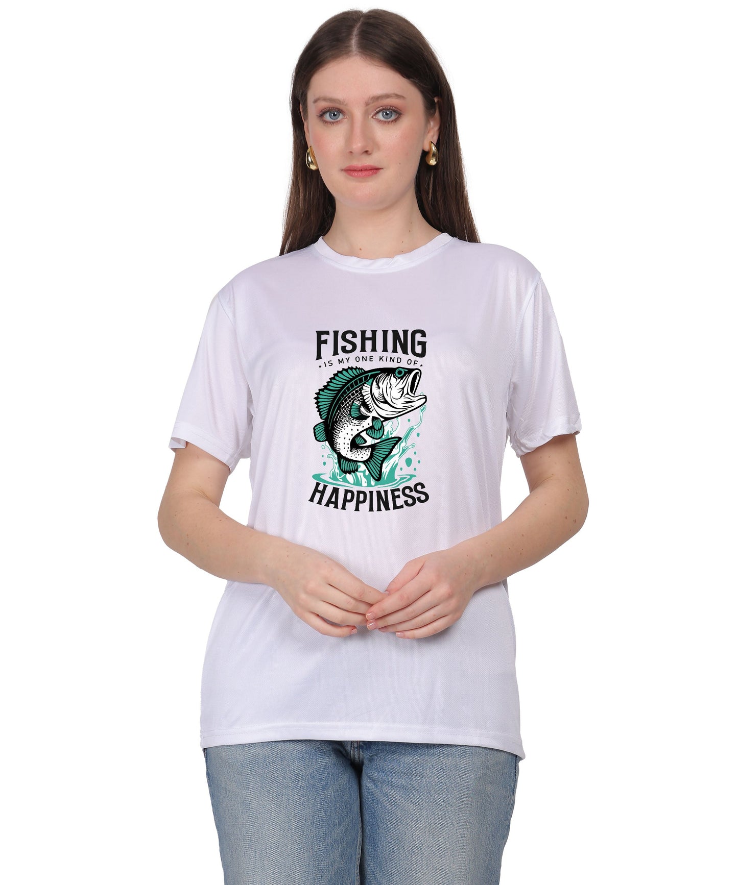 Generic Fishing Happiness Graphic T-Shirt, Black Cotton, Short Sleeve, Regular Fit, Crew Neck