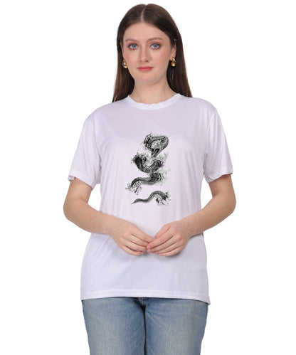 Cotton T-Shirt with Snake Design Graphic Print, Round Neck, Short Sleeve, Casual Wear