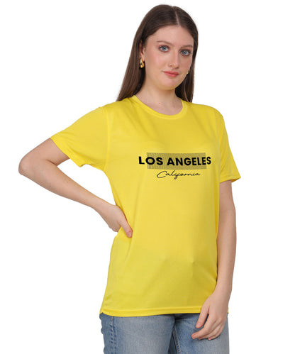 Los Angeles California Typography T-Shirt, Yellow, Cotton, Round Neck, Short Sleeve
