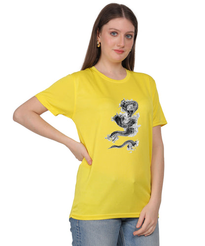 Cotton T-Shirt with Snake Design Graphic Print, Round Neck, Short Sleeve, Casual Wear