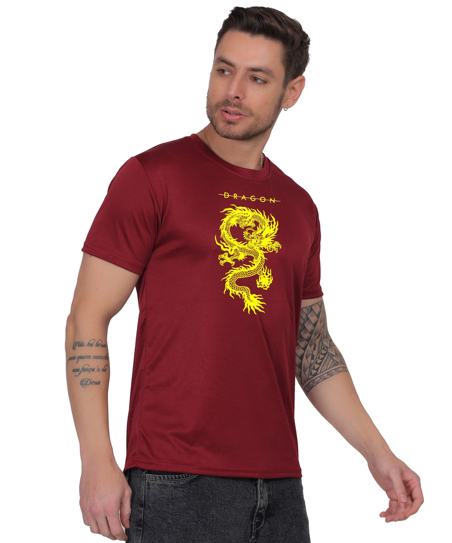 Dragon Graphic Print Cotton T-Shirt, Short Sleeve, Crew Neck, Casual Wear