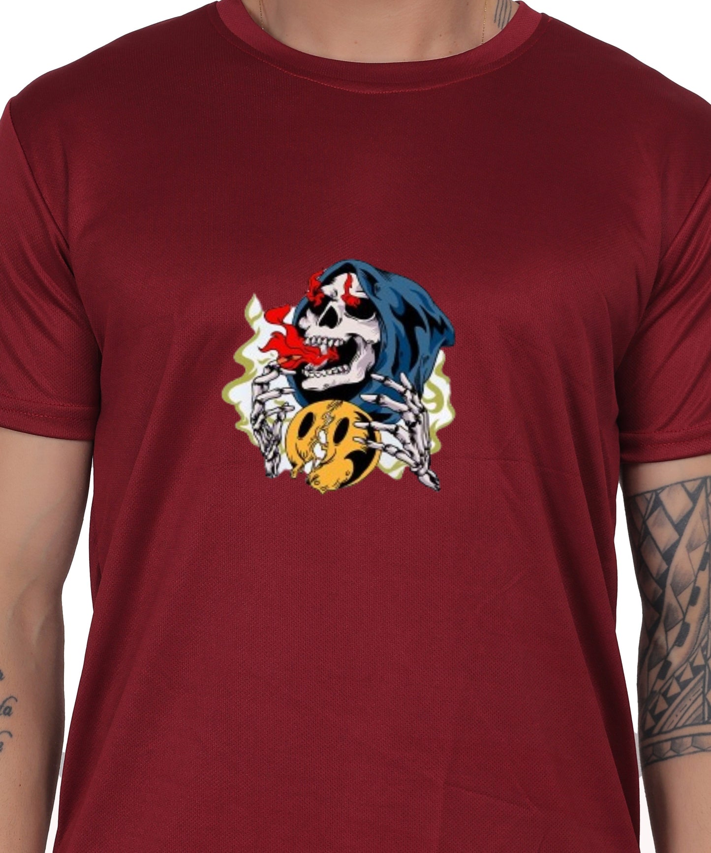 Skull Design Graphic T-Shirt, Black Cotton, Round Neck, Short Sleeve, Casual Wear