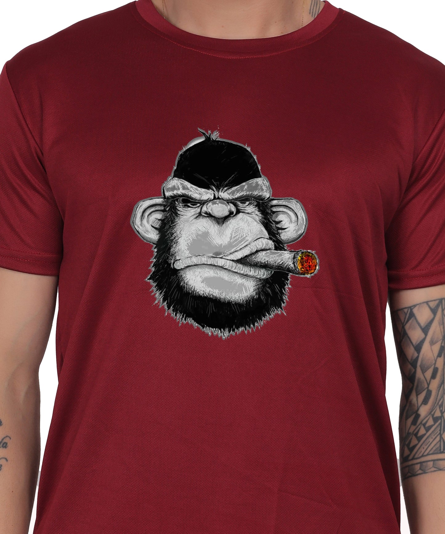 Edgy monkey Figure Graphic T-Shirt, Black Cotton, Short Sleeve, Regular Fit, Military Theme