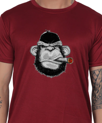 Edgy monkey Figure Graphic T-Shirt, Black Cotton, Short Sleeve, Regular Fit, Military Theme