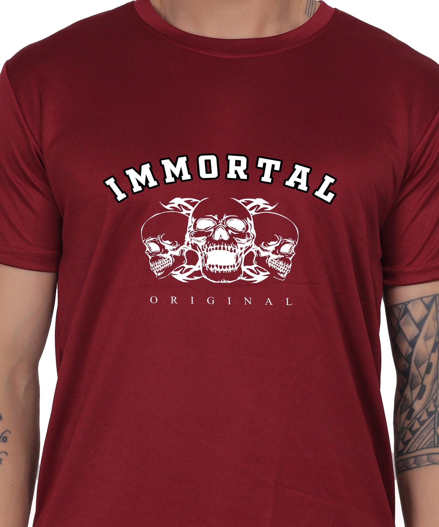 IMMORTAL' skull  Print Cotton T-Shirt, Short Sleeve, Crew Neck, Casual Wear