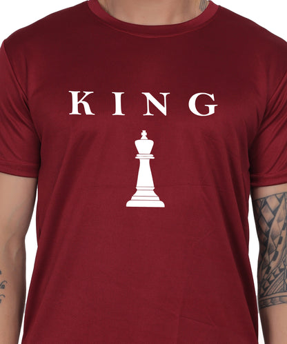 Chess King Graphic Print T-Shirt, Cotton, Round Neck, Short Sleeve, Regular Fit, Casual Wear