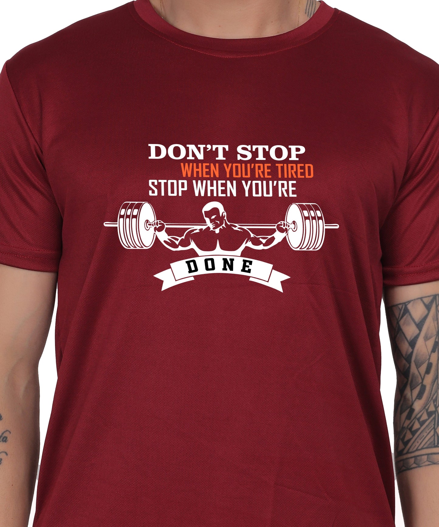 Motivational Gym Workout T-Shirt, Cotton, Short Sleeve, Regular Fit, Barbell Design