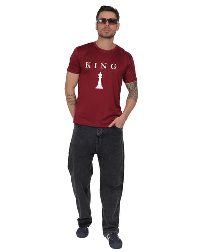 Chess King Graphic Print T-Shirt, Cotton, Round Neck, Short Sleeve, Regular Fit, Casual Wear