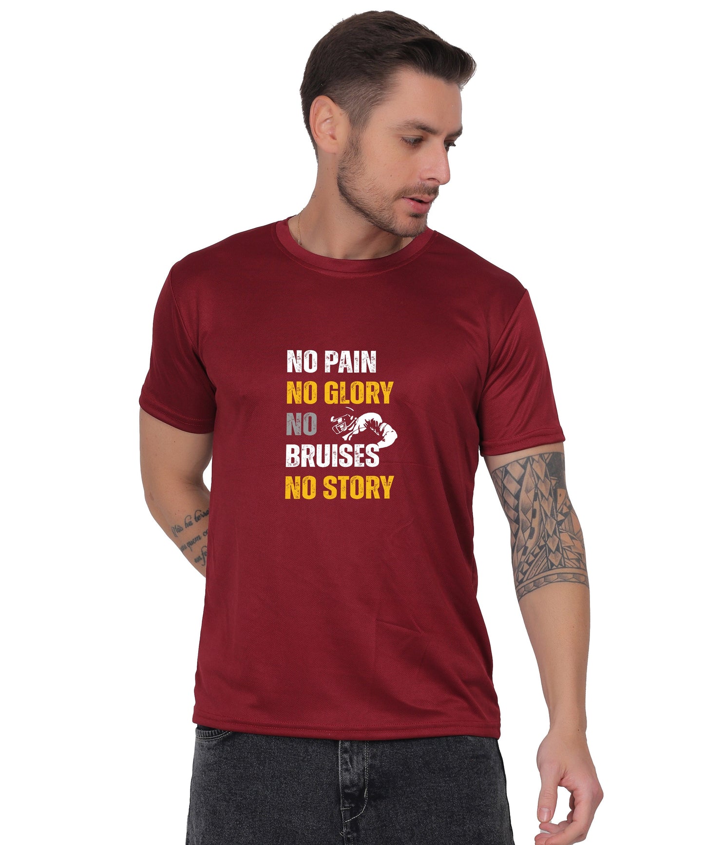 No Pain No Glory Soccer T-Shirt, Red, Short Sleeve Graphic Design, Athletic Casual Wear