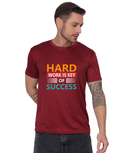 Hard Work is Key of Success Motivational Graphic T-Shirt, Black Cotton Blend, Short Sleeve, Regular Fit