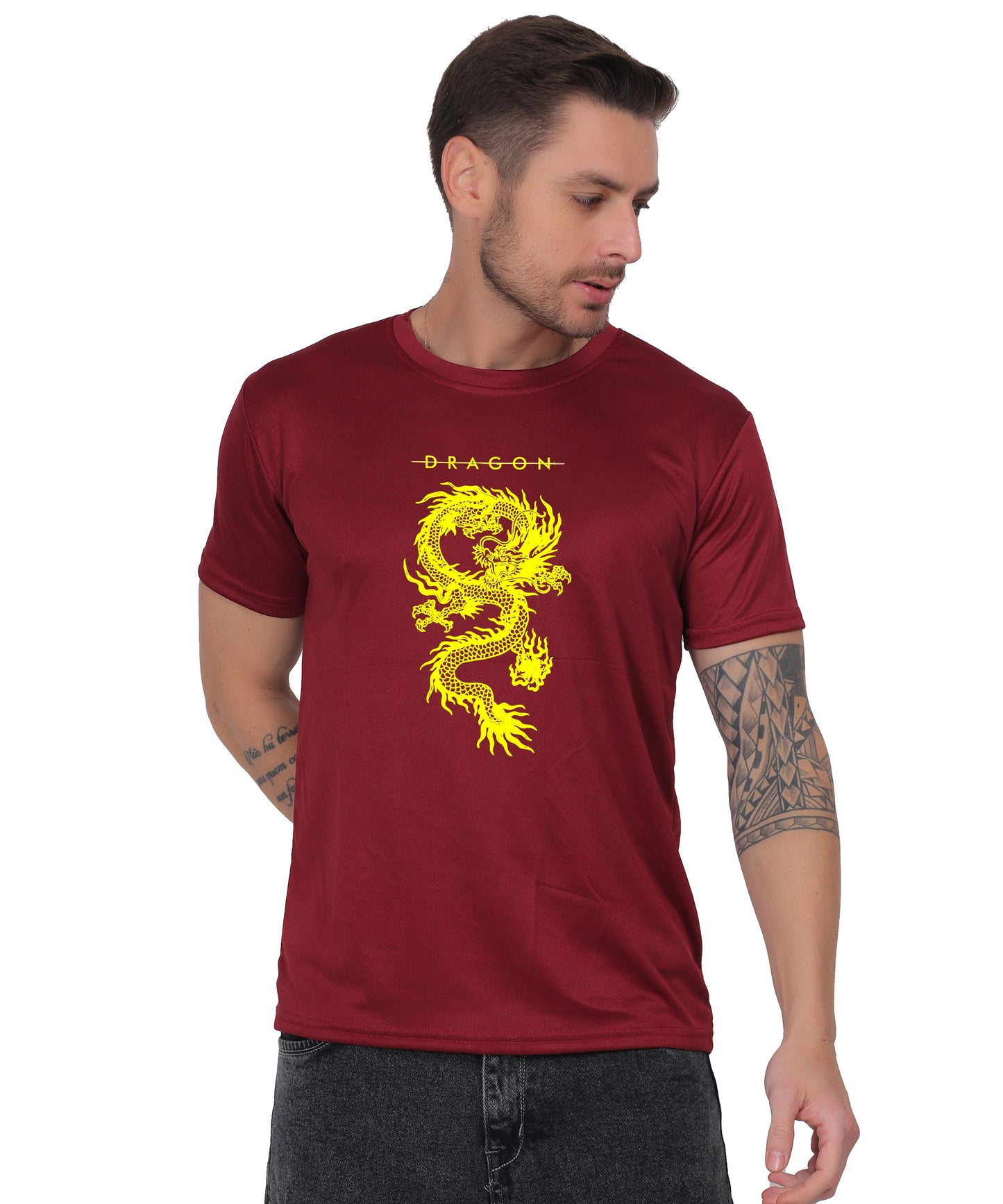 Dragon Graphic Print Cotton T-Shirt, Short Sleeve, Crew Neck, Casual Wear