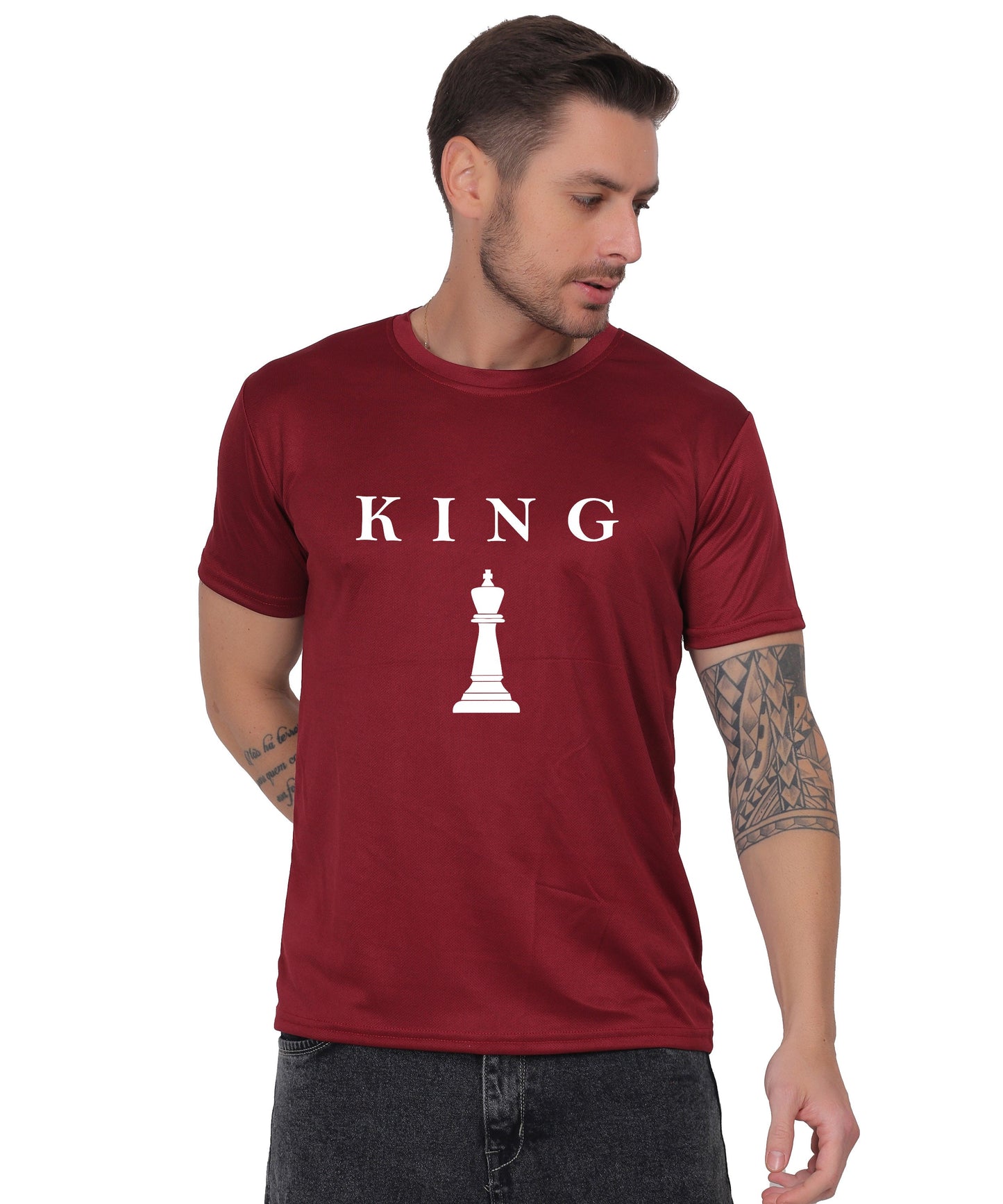 Chess King Graphic Print T-Shirt, Cotton, Round Neck, Short Sleeve, Regular Fit, Casual Wear