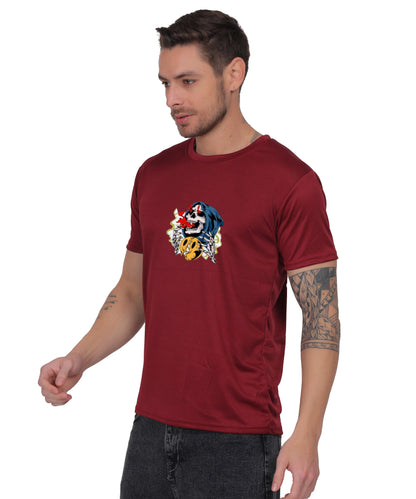 Skull Design Graphic T-Shirt, Black Cotton, Round Neck, Short Sleeve, Casual Wear