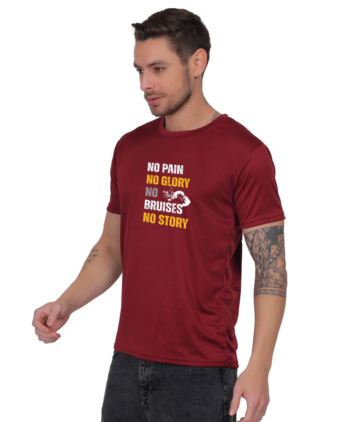 No Pain No Glory Soccer T-Shirt, Red, Short Sleeve Graphic Design, Athletic Casual Wear