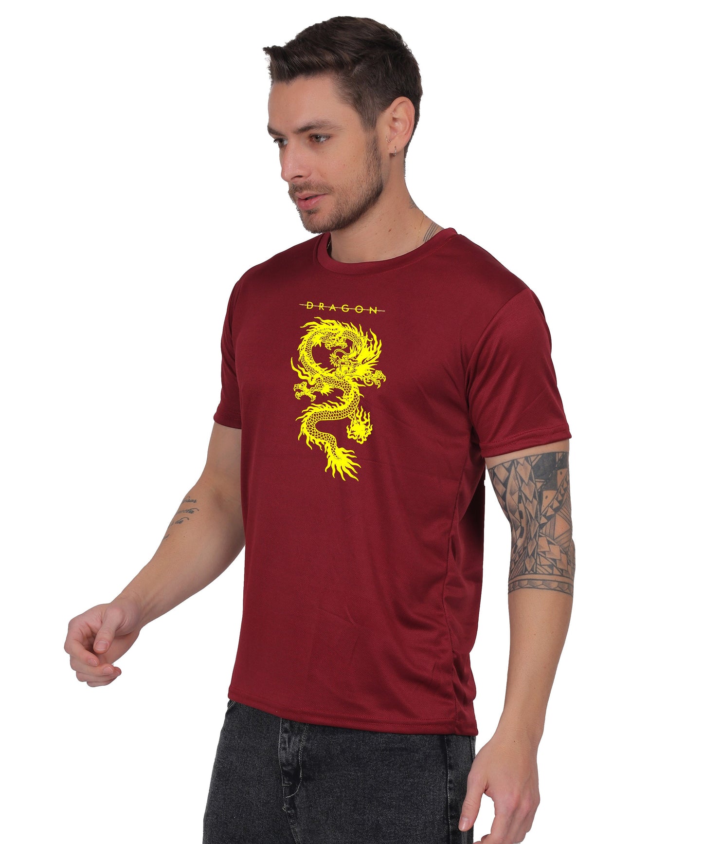 Dragon Graphic Print Cotton T-Shirt, Short Sleeve, Crew Neck, Casual Wear