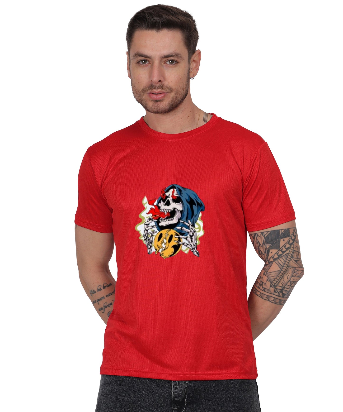 Skull Design Graphic T-Shirt, Black Cotton, Round Neck, Short Sleeve, Casual Wear