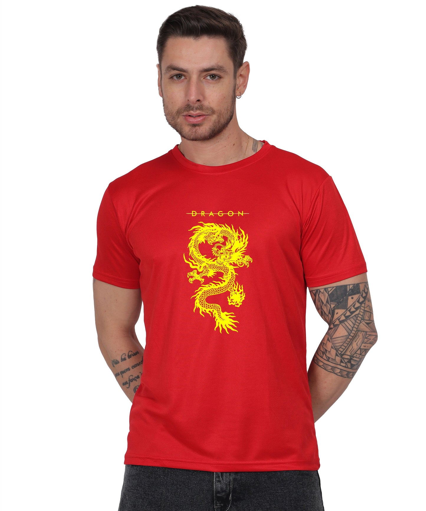Dragon Graphic Print Cotton T-Shirt, Short Sleeve, Crew Neck, Casual Wear