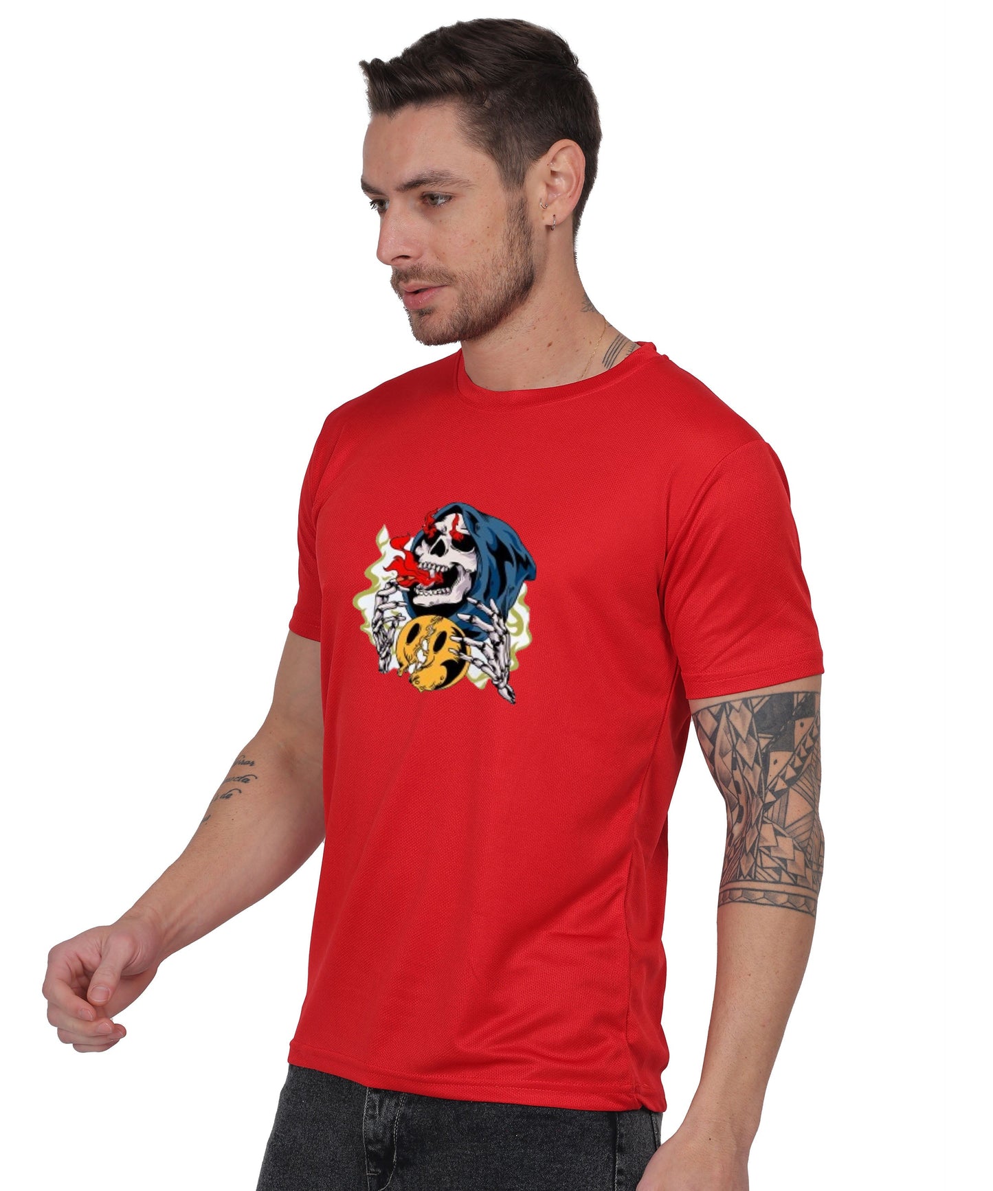 Skull Design Graphic T-Shirt, Black Cotton, Round Neck, Short Sleeve, Casual Wear