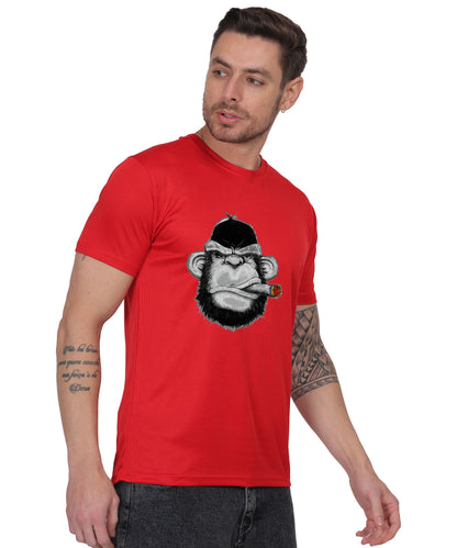 Edgy monkey Figure Graphic T-Shirt, Black Cotton, Short Sleeve, Regular Fit, Military Theme