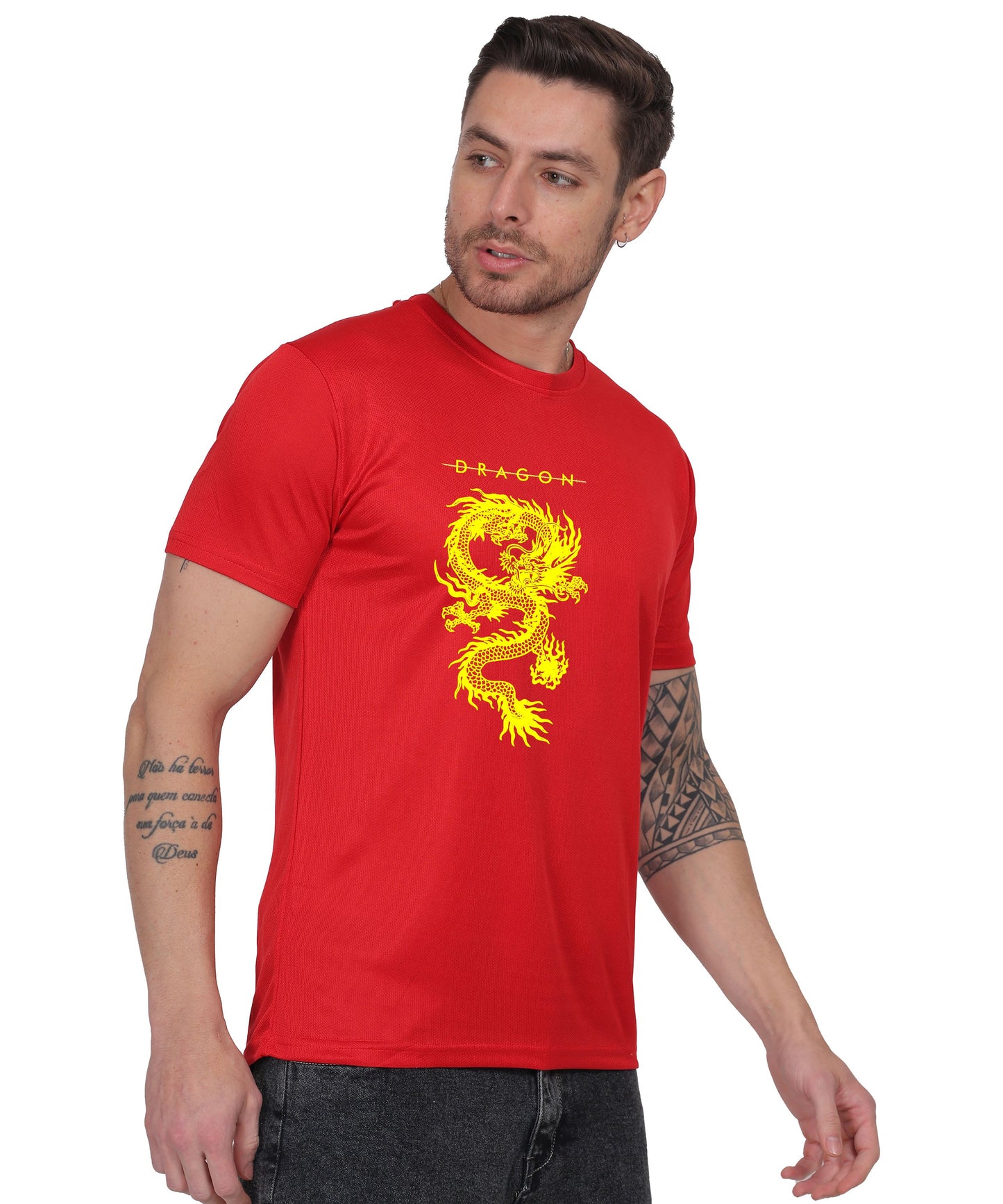 Dragon Graphic Print Cotton T-Shirt, Short Sleeve, Crew Neck, Casual Wear