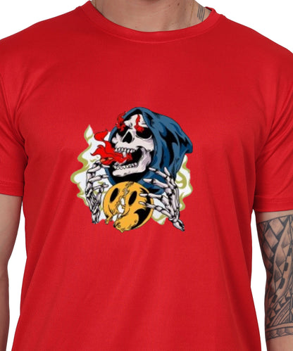 Skull Design Graphic T-Shirt, Black Cotton, Round Neck, Short Sleeve, Casual Wear