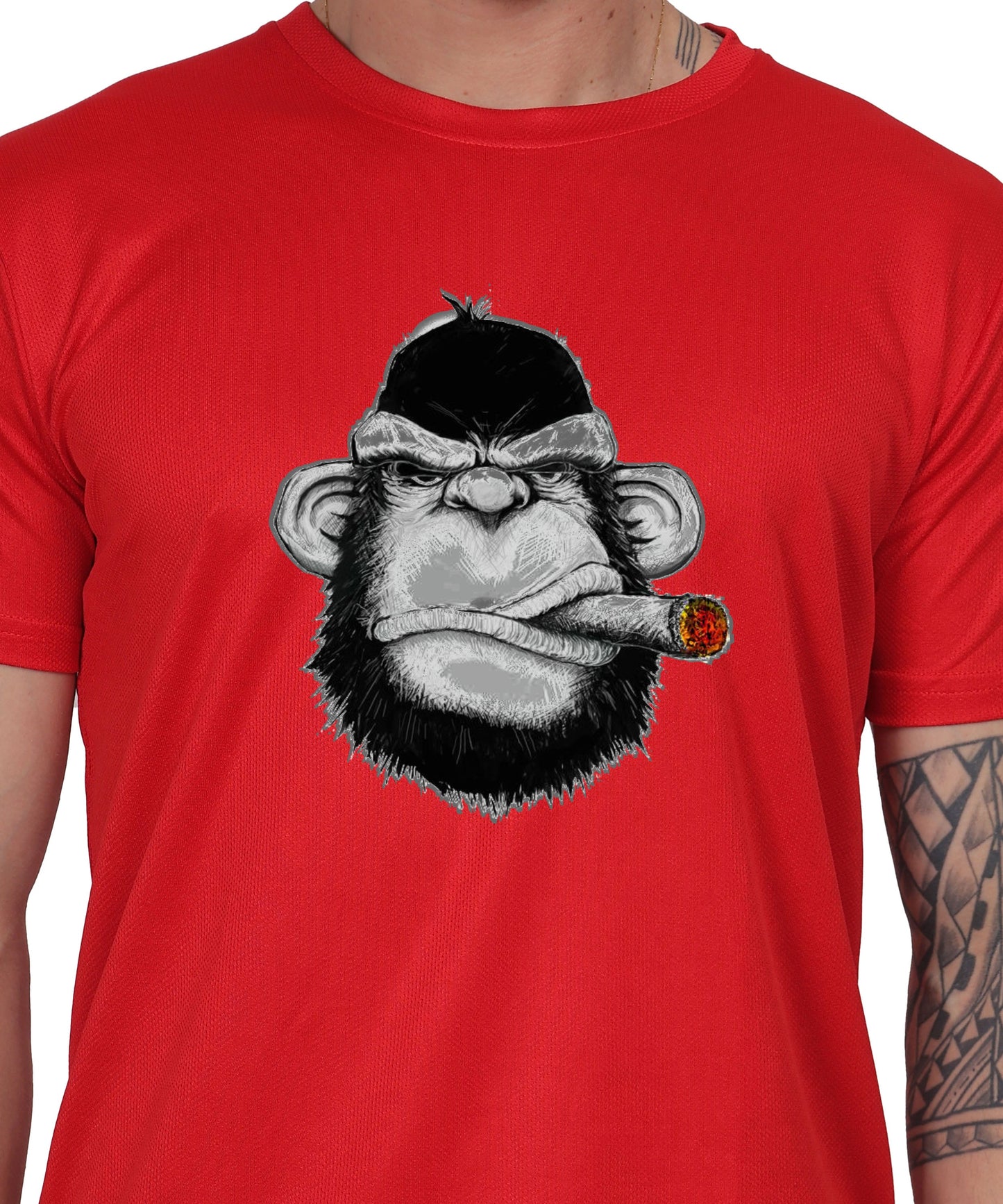 Edgy monkey Figure Graphic T-Shirt, Black Cotton, Short Sleeve, Regular Fit, Military Theme