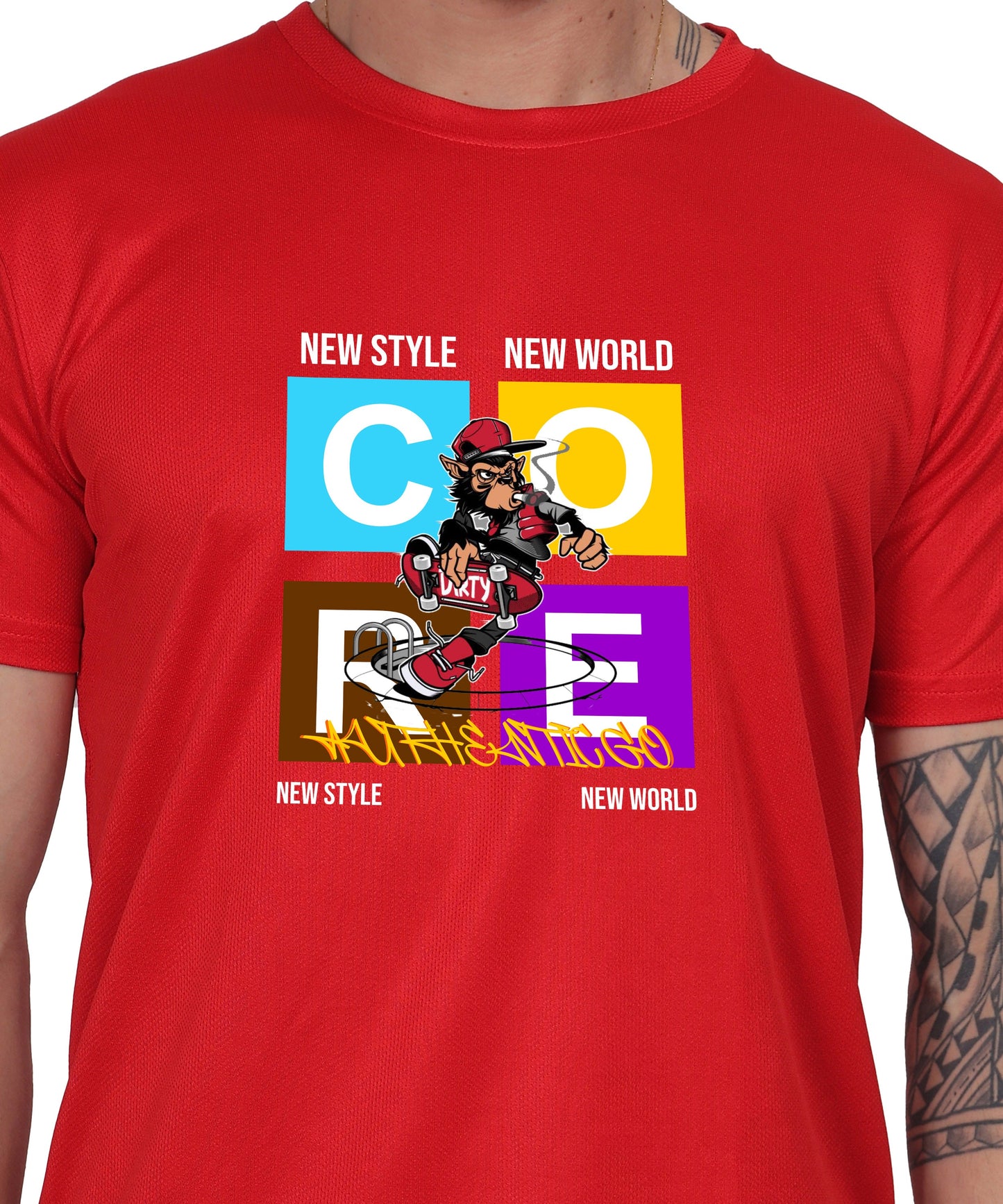 Generic New Style New World Monkey Graphic Cotton T-Shirt, Black, Regular Fit, Short Sleeve, Crew Neck