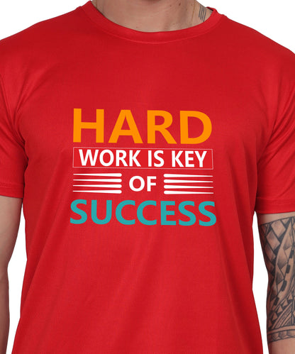 Hard Work is Key of Success Motivational Graphic T-Shirt, Black Cotton Blend, Short Sleeve, Regular Fit