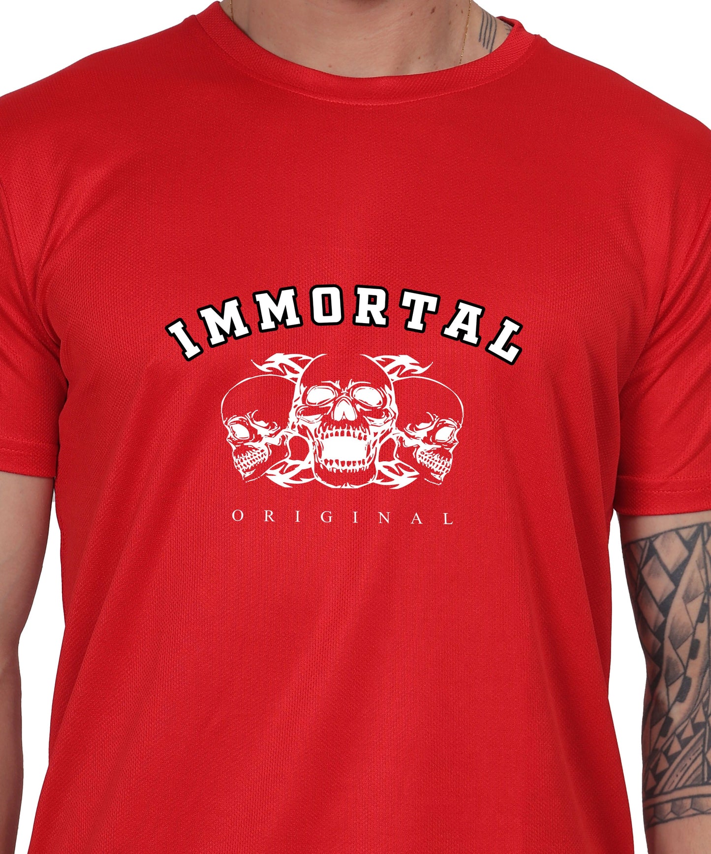 IMMORTAL' skull  Print Cotton T-Shirt, Short Sleeve, Crew Neck, Casual Wear