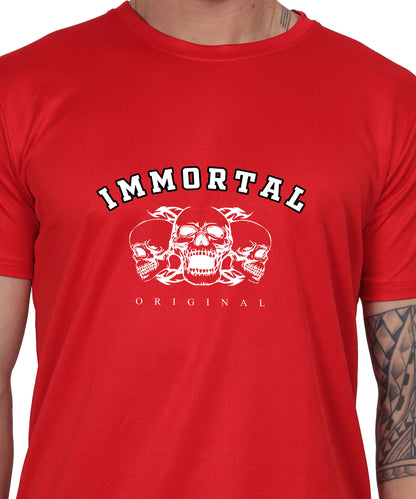 IMMORTAL' skull  Print Cotton T-Shirt, Short Sleeve, Crew Neck, Casual Wear