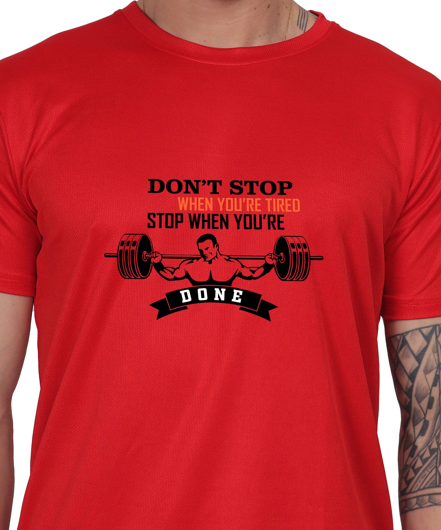 Motivational Gym Workout T-Shirt, Cotton, Short Sleeve, Regular Fit, Barbell Design