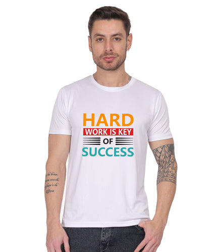 Hard Work is Key of Success Motivational Graphic T-Shirt, Black Cotton Blend, Short Sleeve, Regular Fit