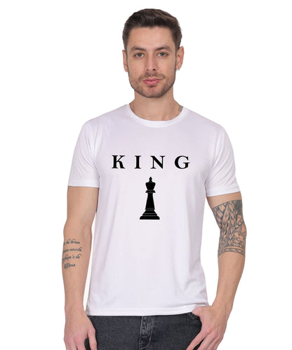 Chess King Graphic Print T-Shirt, Cotton, Round Neck, Short Sleeve, Regular Fit, Casual Wear
