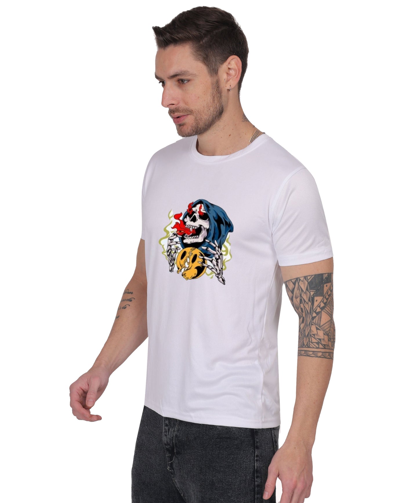Skull Design Graphic T-Shirt, Black Cotton, Round Neck, Short Sleeve, Casual Wear