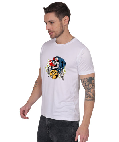 Skull Design Graphic T-Shirt, Black Cotton, Round Neck, Short Sleeve, Casual Wear