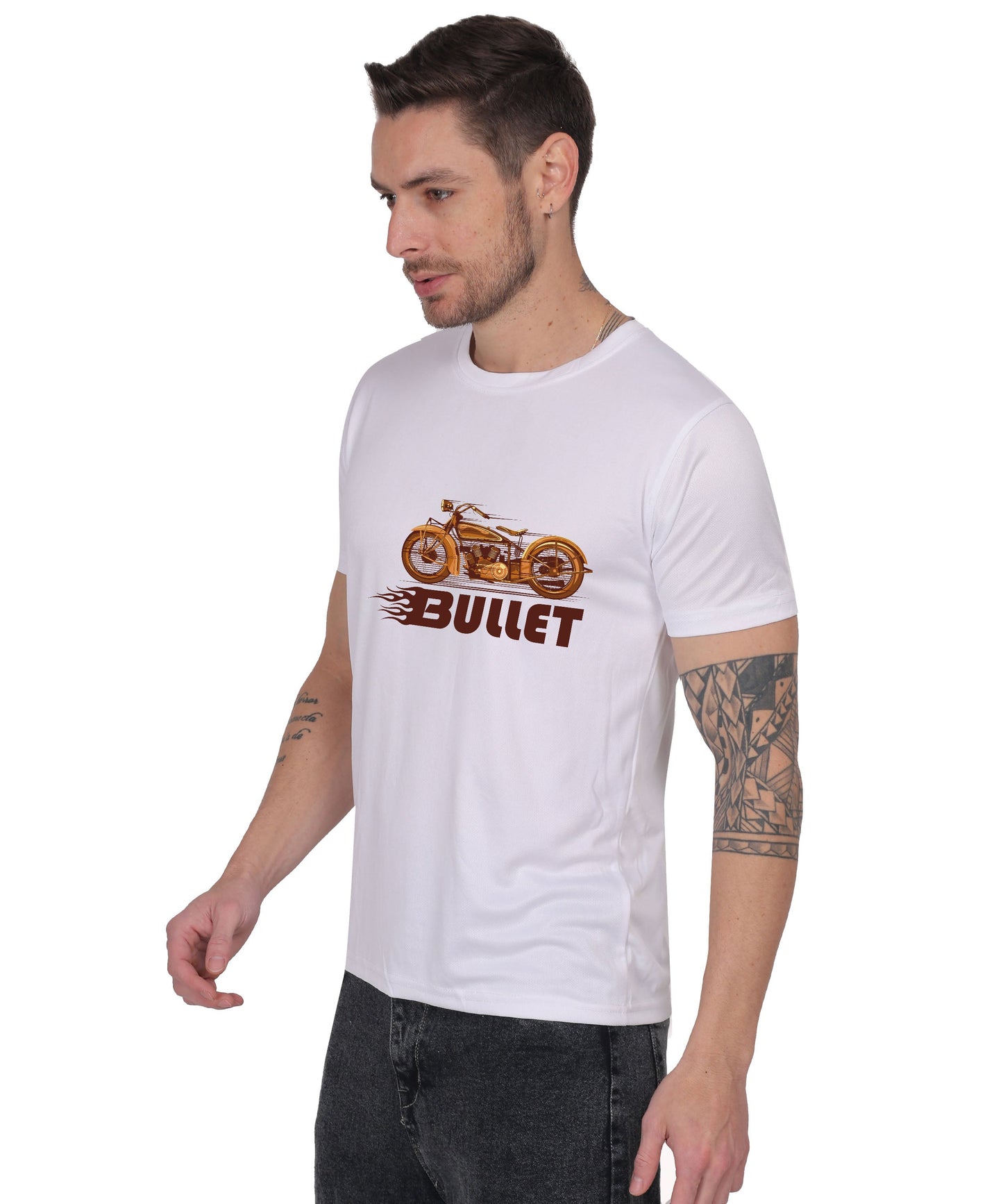 Religious Graphic T-Shirt, Cotton Blend, Short Sleeve Crew Neck, Bullet Design
