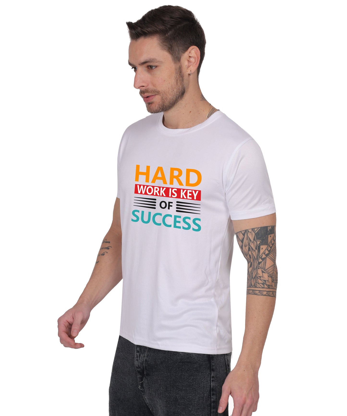 Hard Work is Key of Success Motivational Graphic T-Shirt, Black Cotton Blend, Short Sleeve, Regular Fit