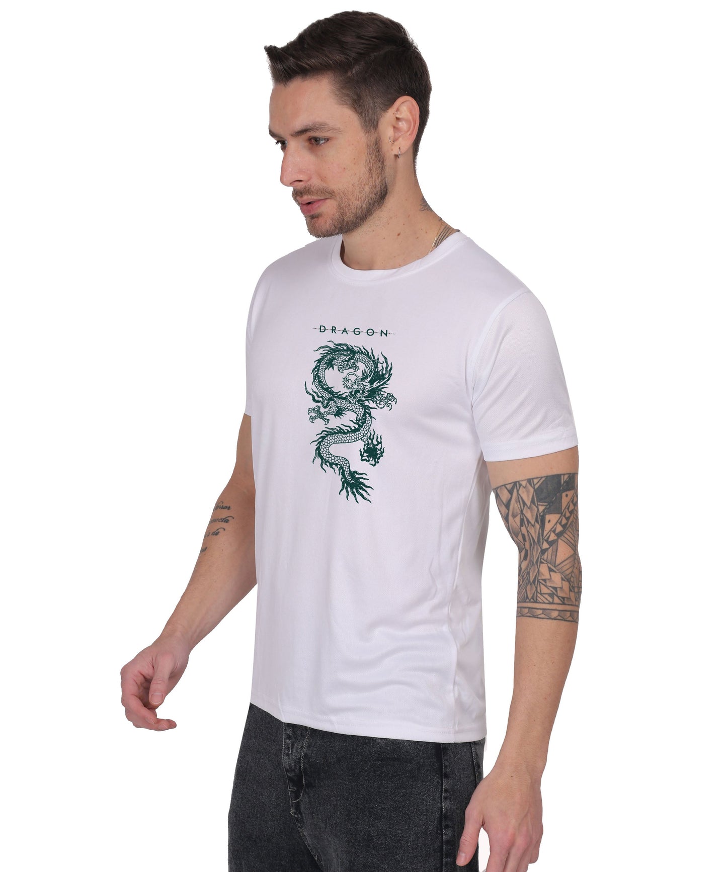 Dragon Graphic Print Cotton T-Shirt, Short Sleeve, Crew Neck, Casual Wear