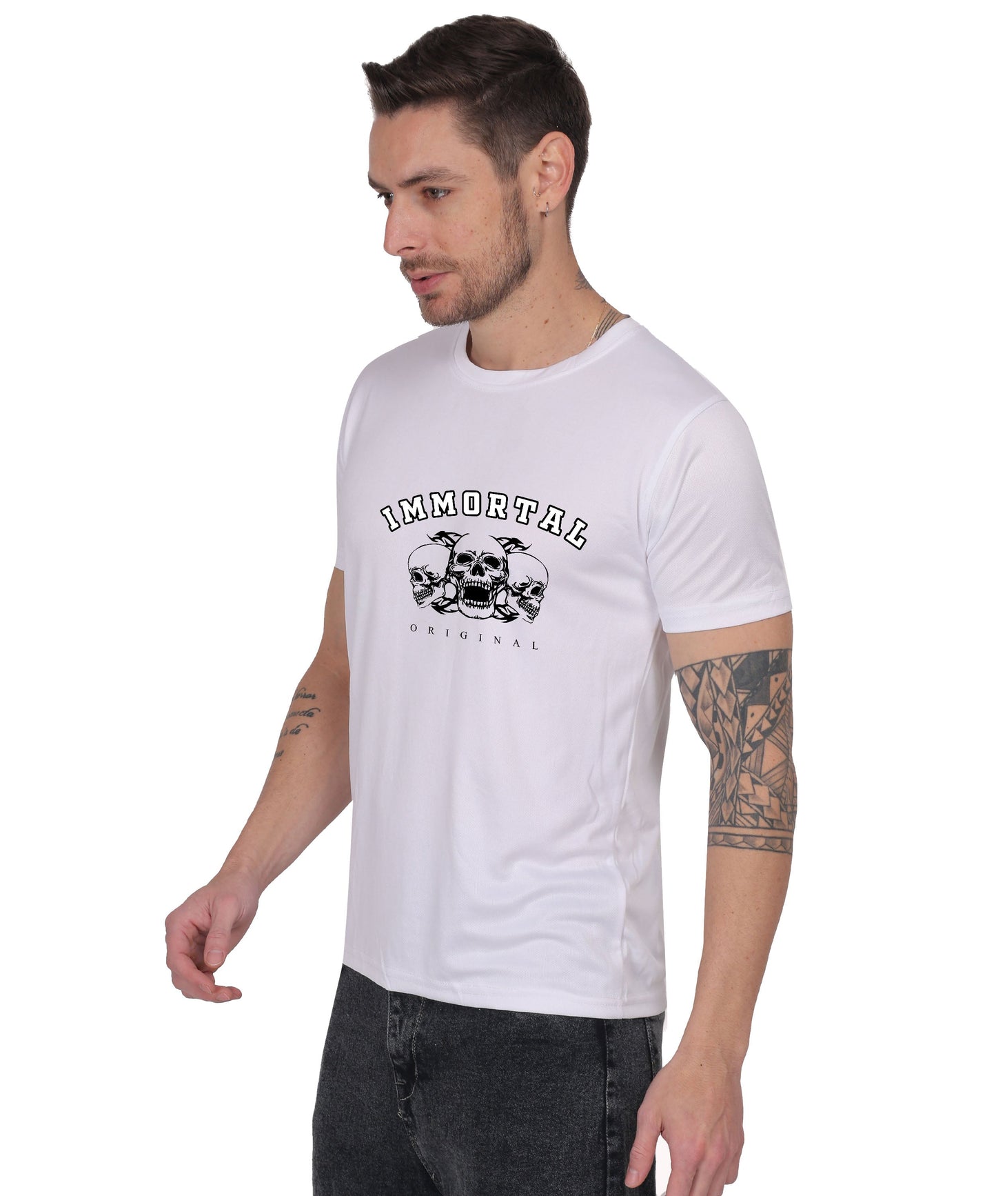 IMMORTAL' skull  Print Cotton T-Shirt, Short Sleeve, Crew Neck, Casual Wear