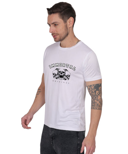 IMMORTAL' skull  Print Cotton T-Shirt, Short Sleeve, Crew Neck, Casual Wear