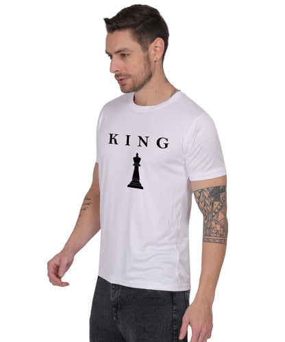 Chess King Graphic Print T-Shirt, Cotton, Round Neck, Short Sleeve, Regular Fit, Casual Wear