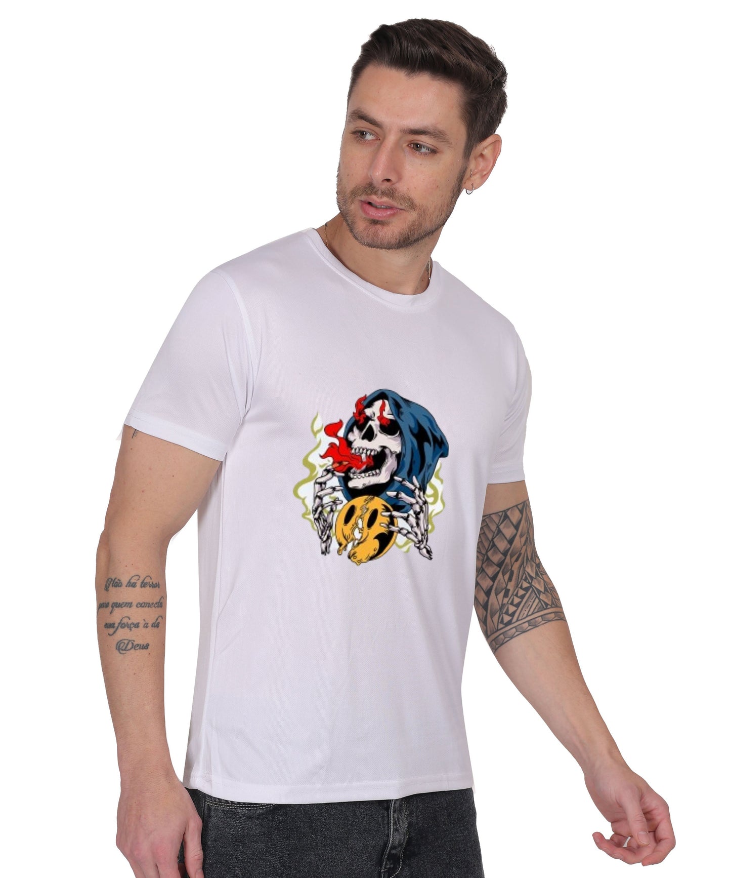 Skull Design Graphic T-Shirt, Black Cotton, Round Neck, Short Sleeve, Casual Wear