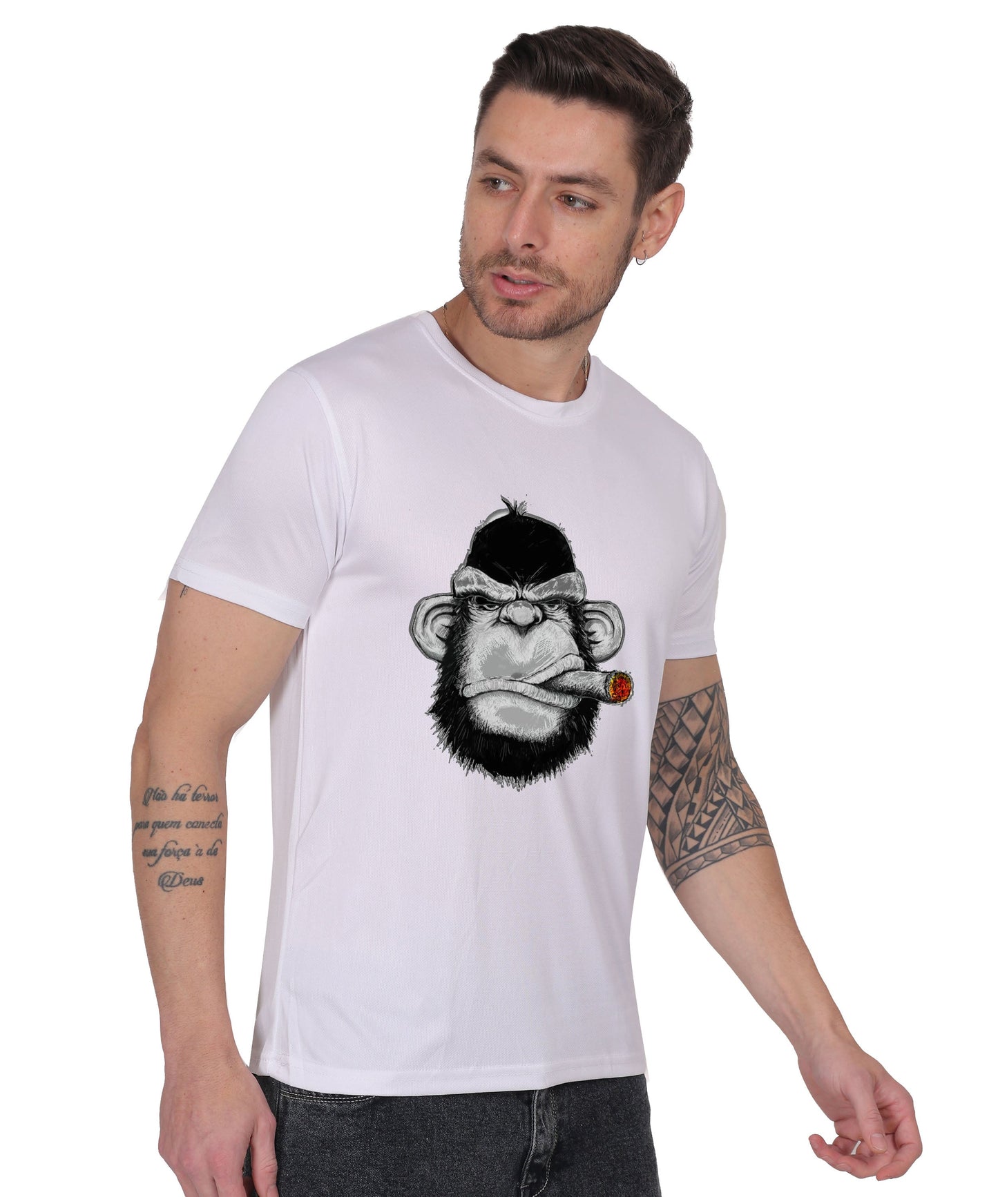 Edgy monkey Figure Graphic T-Shirt, Black Cotton, Short Sleeve, Regular Fit, Military Theme