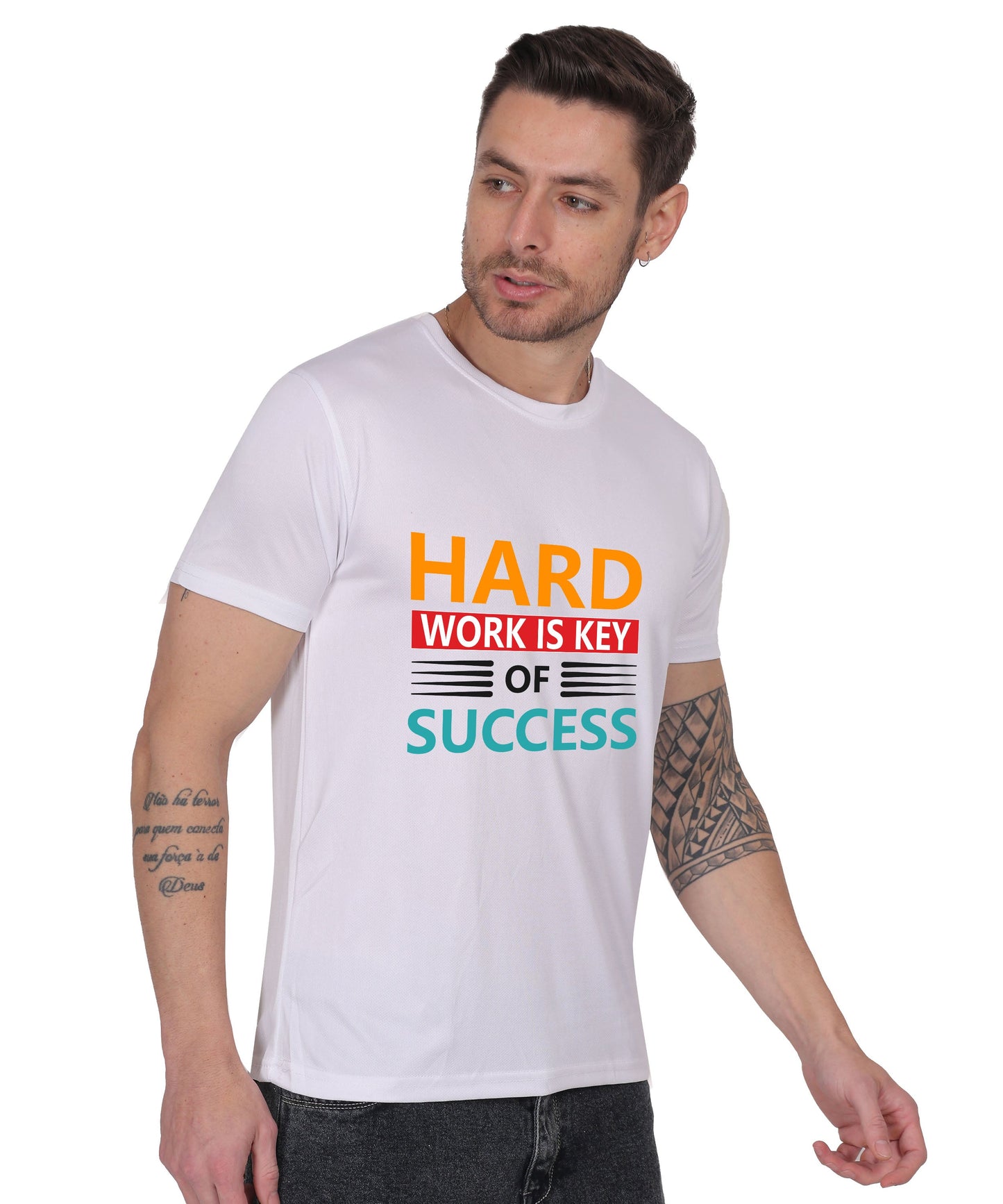 Hard Work is Key of Success Motivational Graphic T-Shirt, Black Cotton Blend, Short Sleeve, Regular Fit