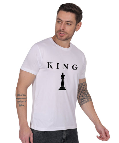 Chess King Graphic Print T-Shirt, Cotton, Round Neck, Short Sleeve, Regular Fit, Casual Wear