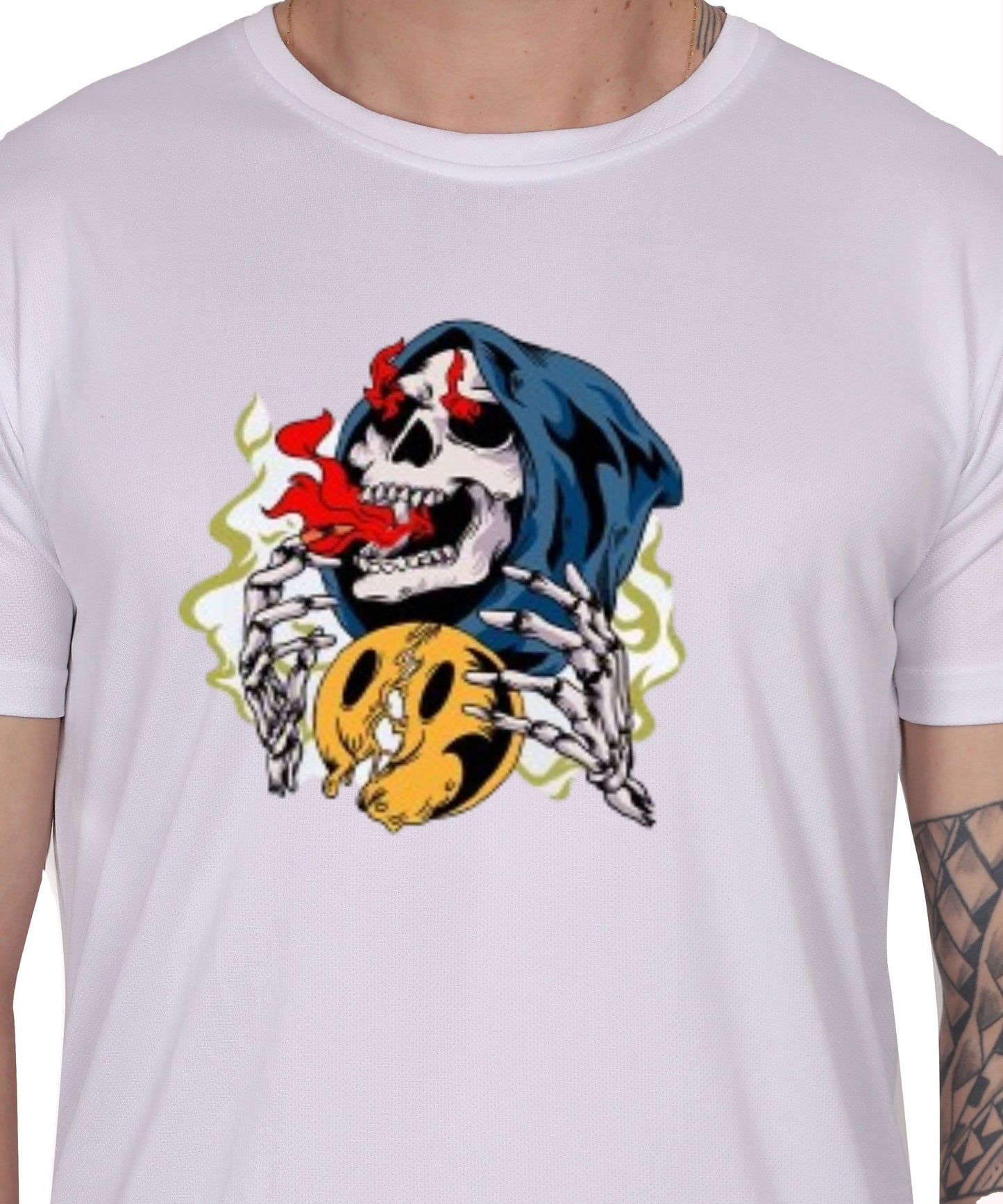 Skull Design Graphic T-Shirt, Black Cotton, Round Neck, Short Sleeve, Casual Wear
