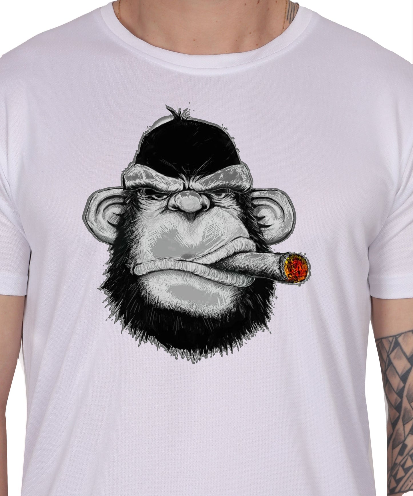 Edgy monkey Figure Graphic T-Shirt, Black Cotton, Short Sleeve, Regular Fit, Military Theme
