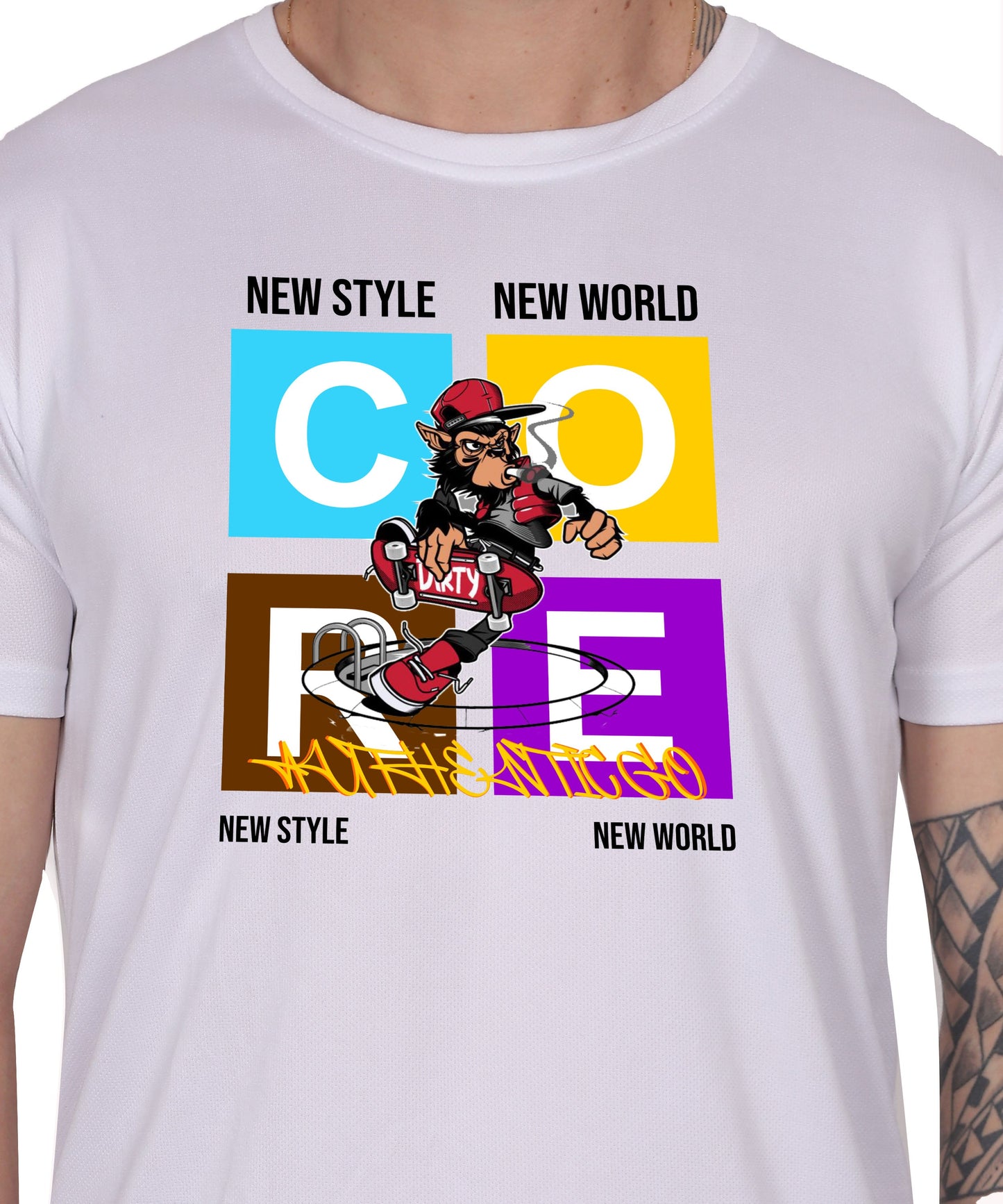 Generic New Style New World Monkey Graphic Cotton T-Shirt, Black, Regular Fit, Short Sleeve, Crew Neck