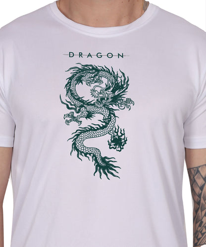 Dragon Graphic Print Cotton T-Shirt, Short Sleeve, Crew Neck, Casual Wear