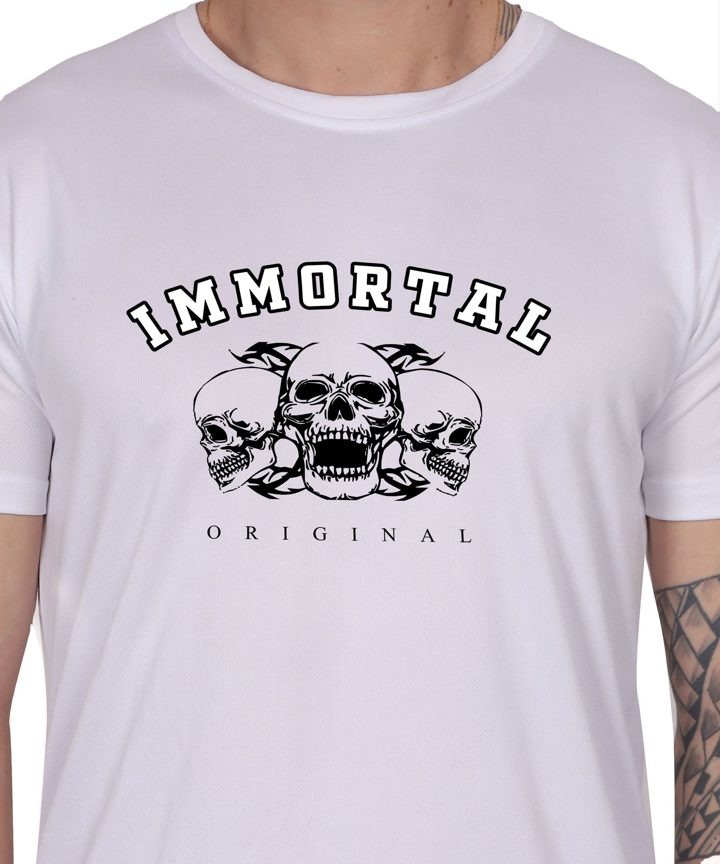 IMMORTAL' skull  Print Cotton T-Shirt, Short Sleeve, Crew Neck, Casual Wear